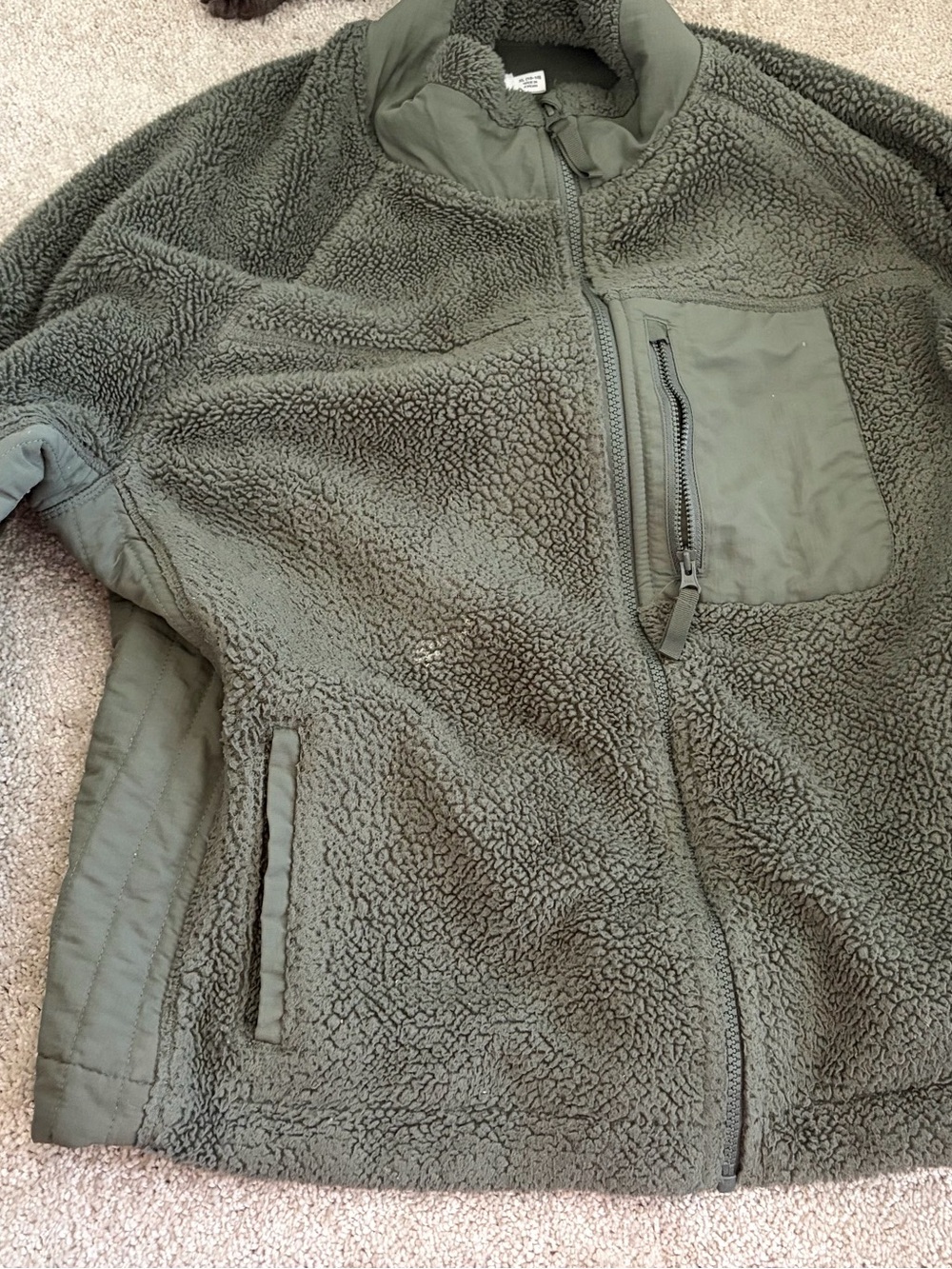 Time and Tru Olive Green Sherpa Zip Jacket